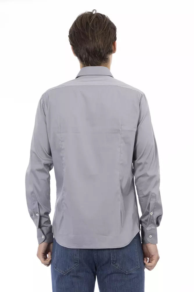 Gray Cotton Men Shirt - SEHABRANDS