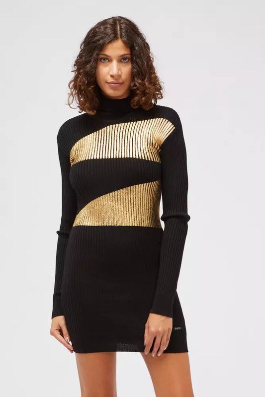 Black Viscose Women Sweater Dress - SEHABRANDS