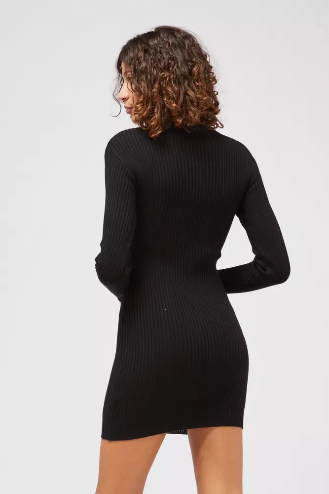 Black Viscose Women Sweater Dress - SEHABRANDS