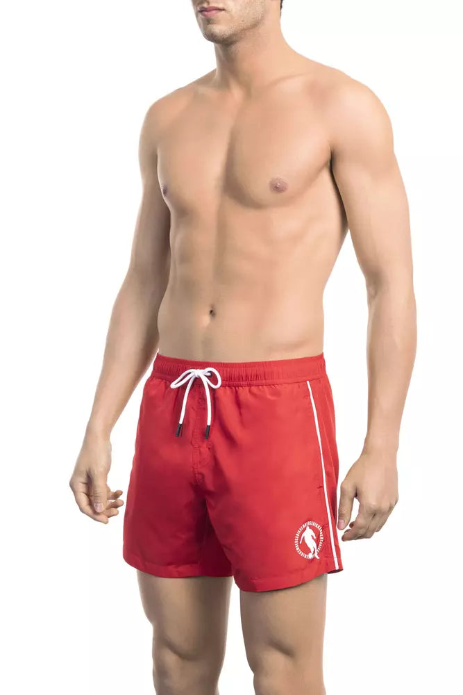 Red Polyester Men Swim Short - SEHABRANDS