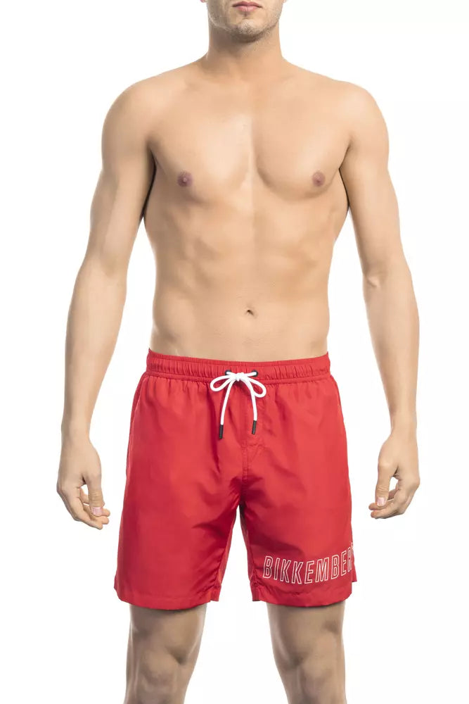 Red Polyester Men Swim Short - SEHABRANDS