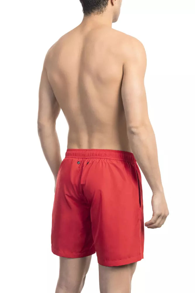 Red Polyester Men Swim Short - SEHABRANDS