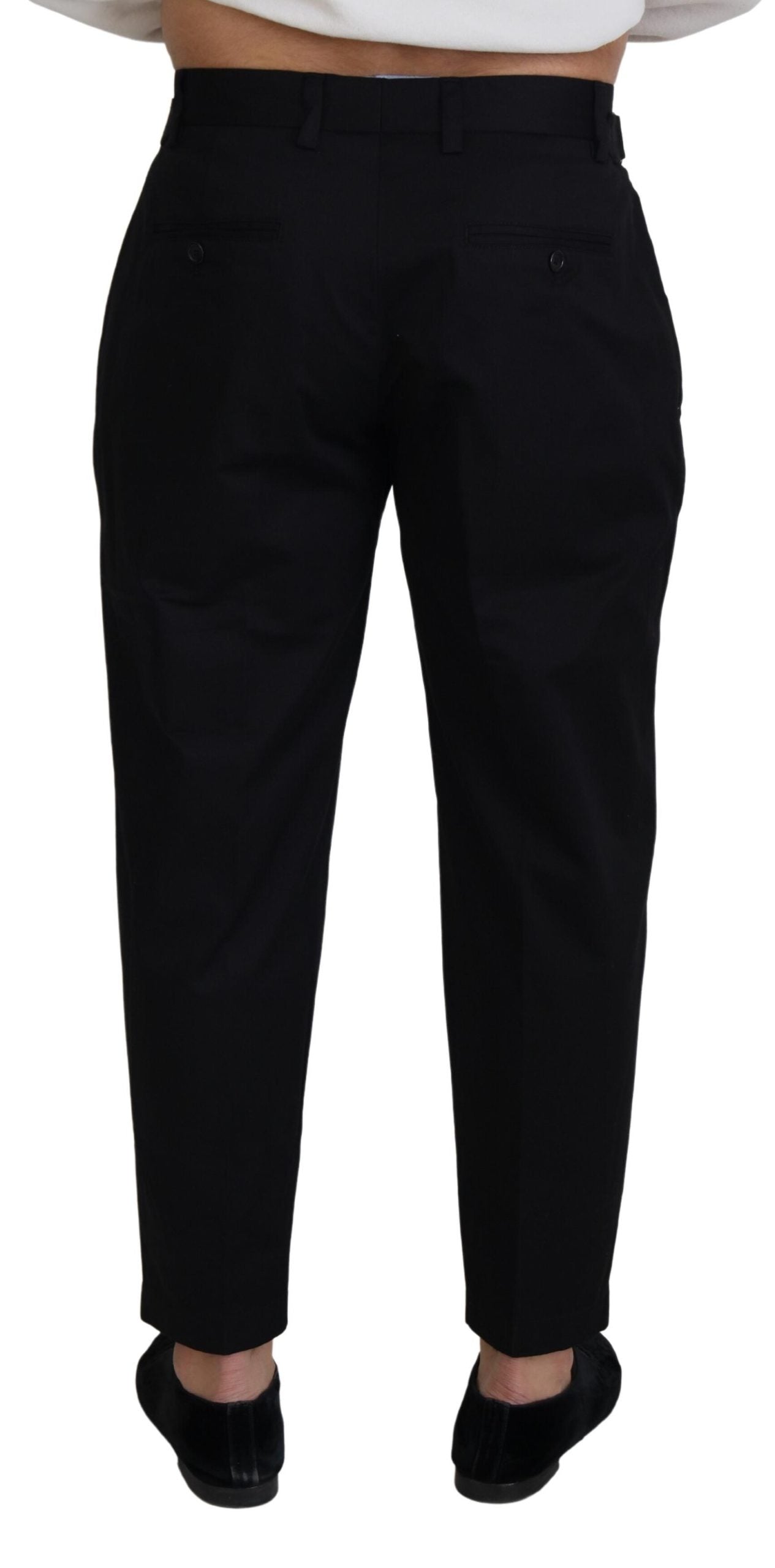 Dolce & Gabbana Sleek Black Italian Designer Pants with Side Buckle