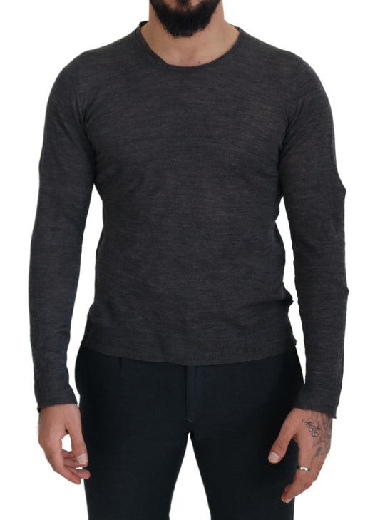 Sleek Gray Crewneck Pullover Sweater - SEHABRANDS