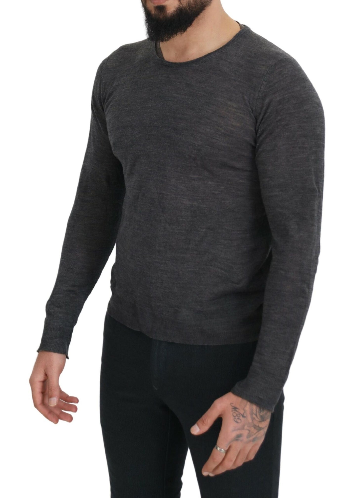 Sleek Gray Crewneck Pullover Sweater - SEHABRANDS