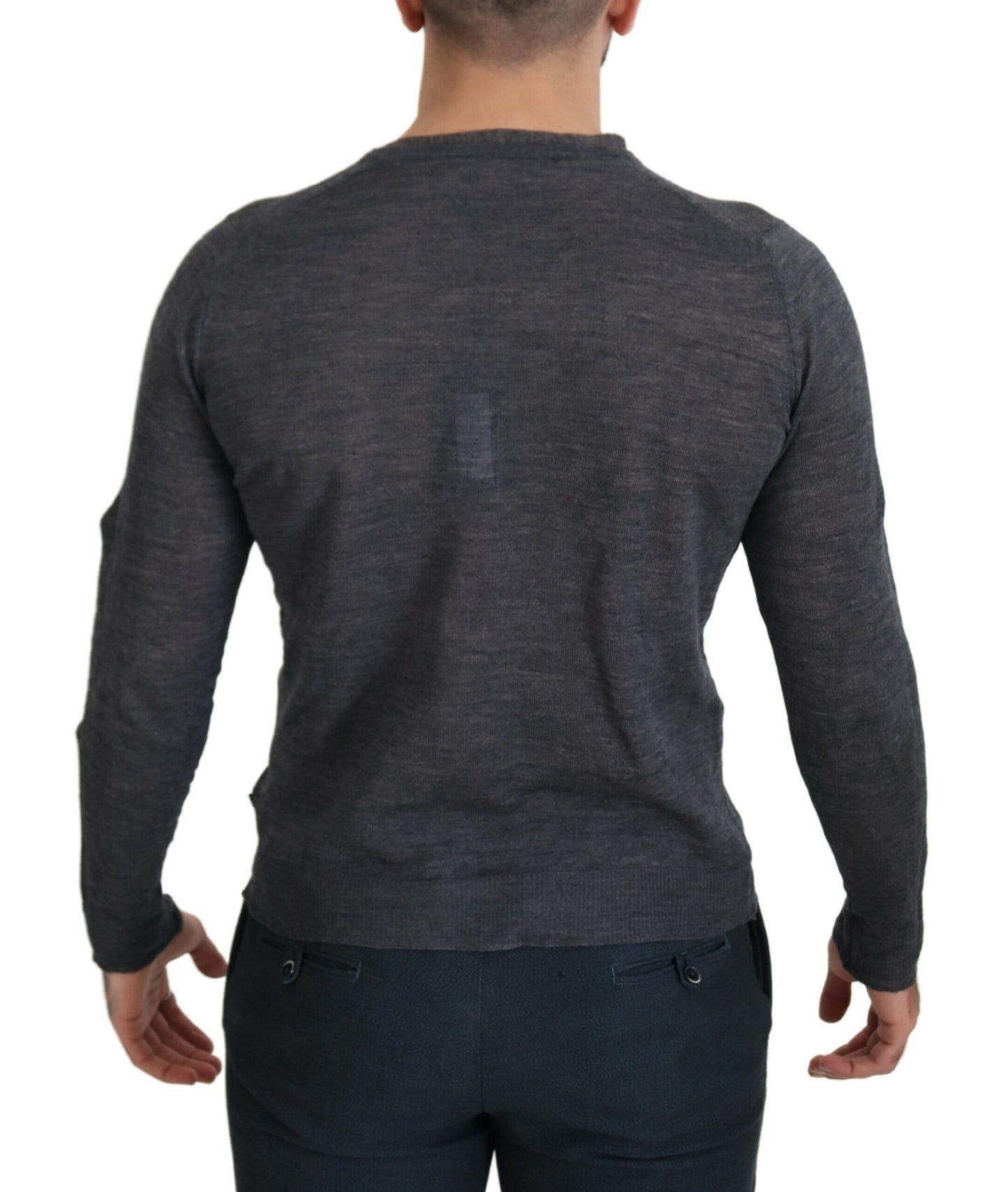 Sleek Gray Crewneck Pullover Sweater - SEHABRANDS