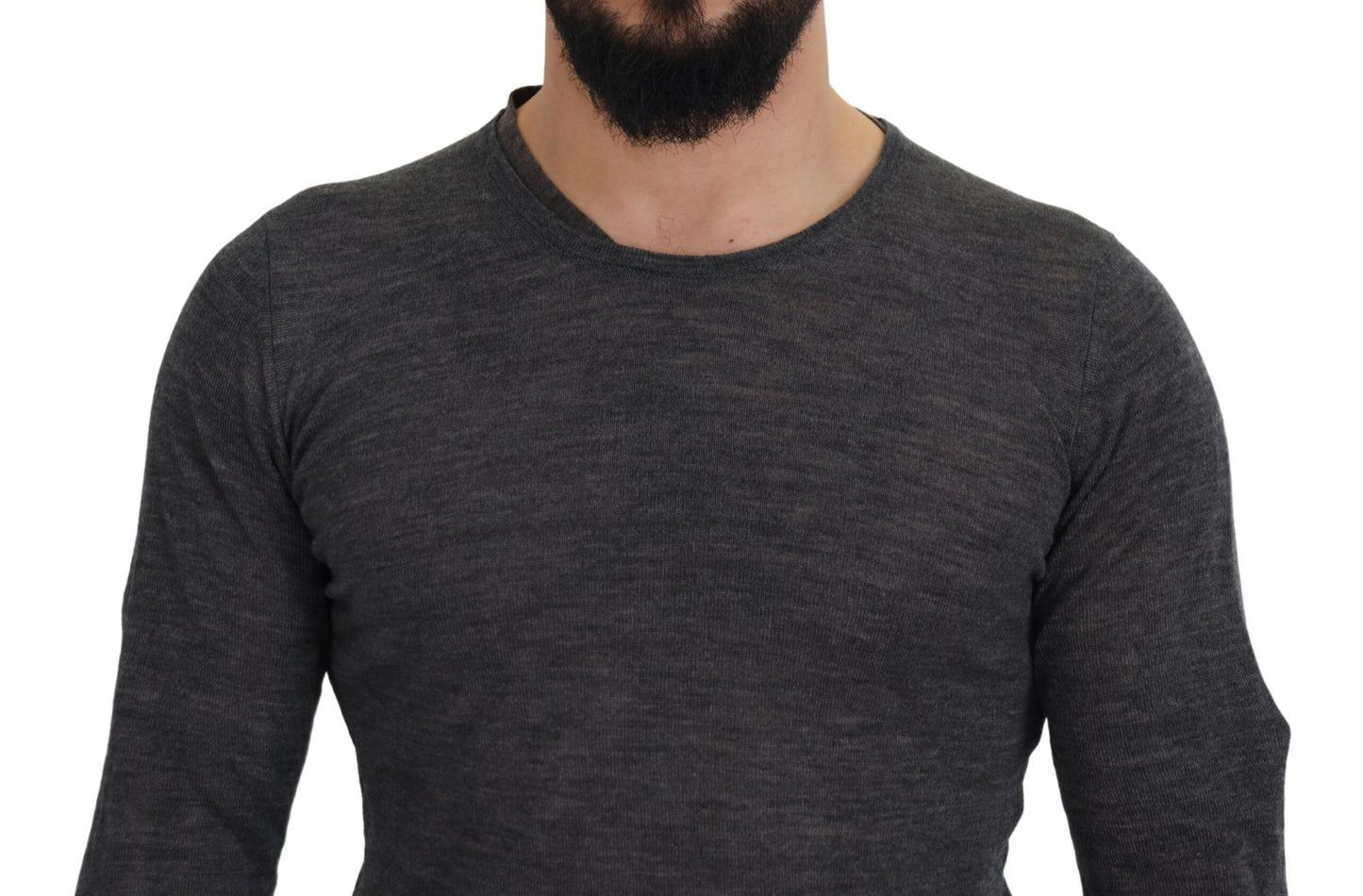 Sleek Gray Crewneck Pullover Sweater - SEHABRANDS