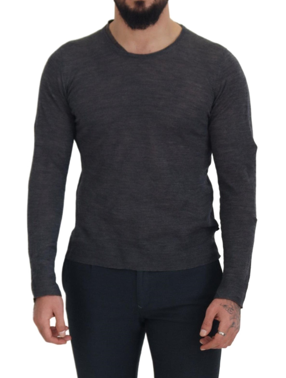 Sleek Gray Crewneck Pullover Sweater - SEHABRANDS