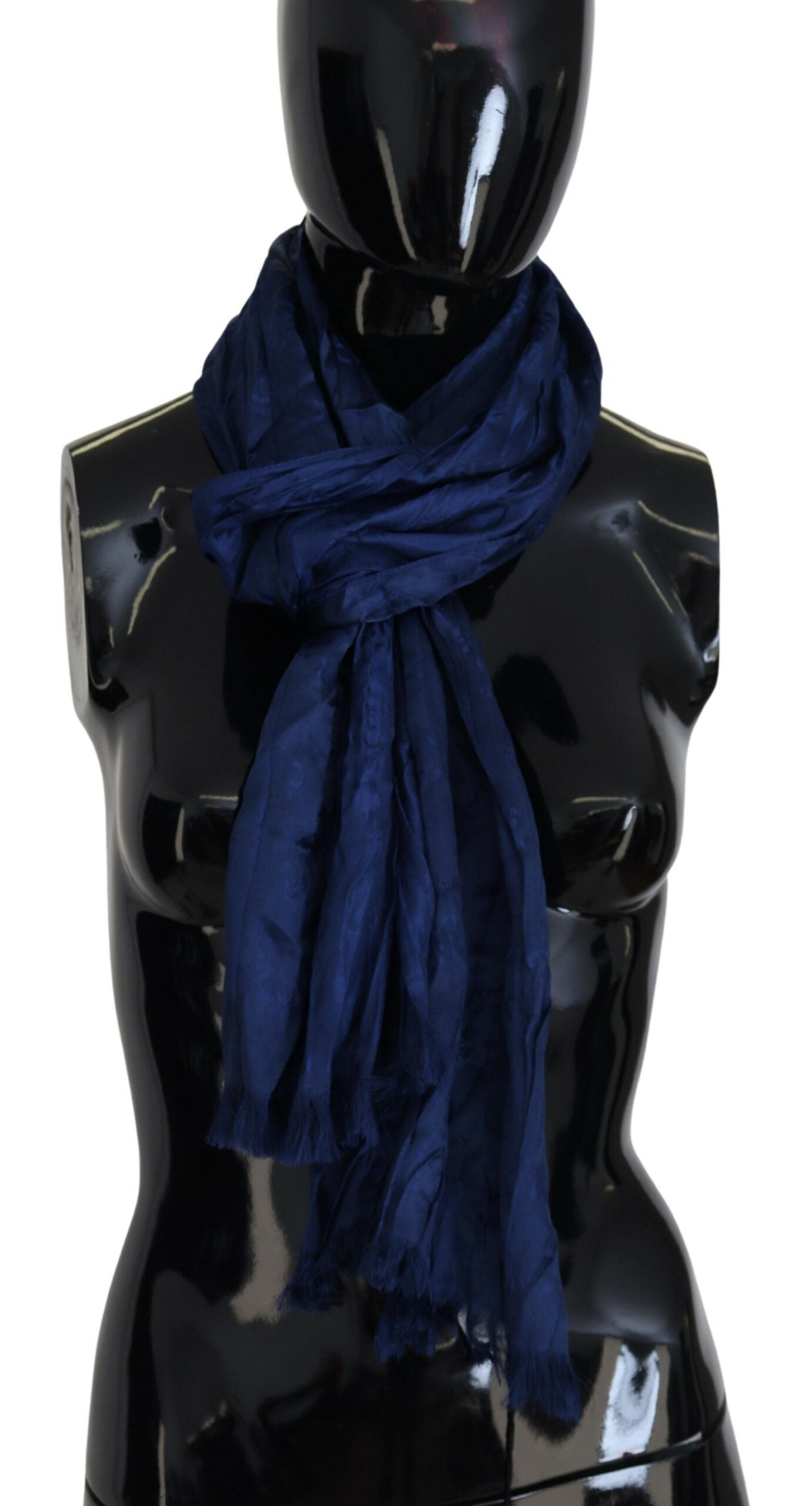 Elegant Silk Fringe Scarf in Chic Blue - SEHABRANDS