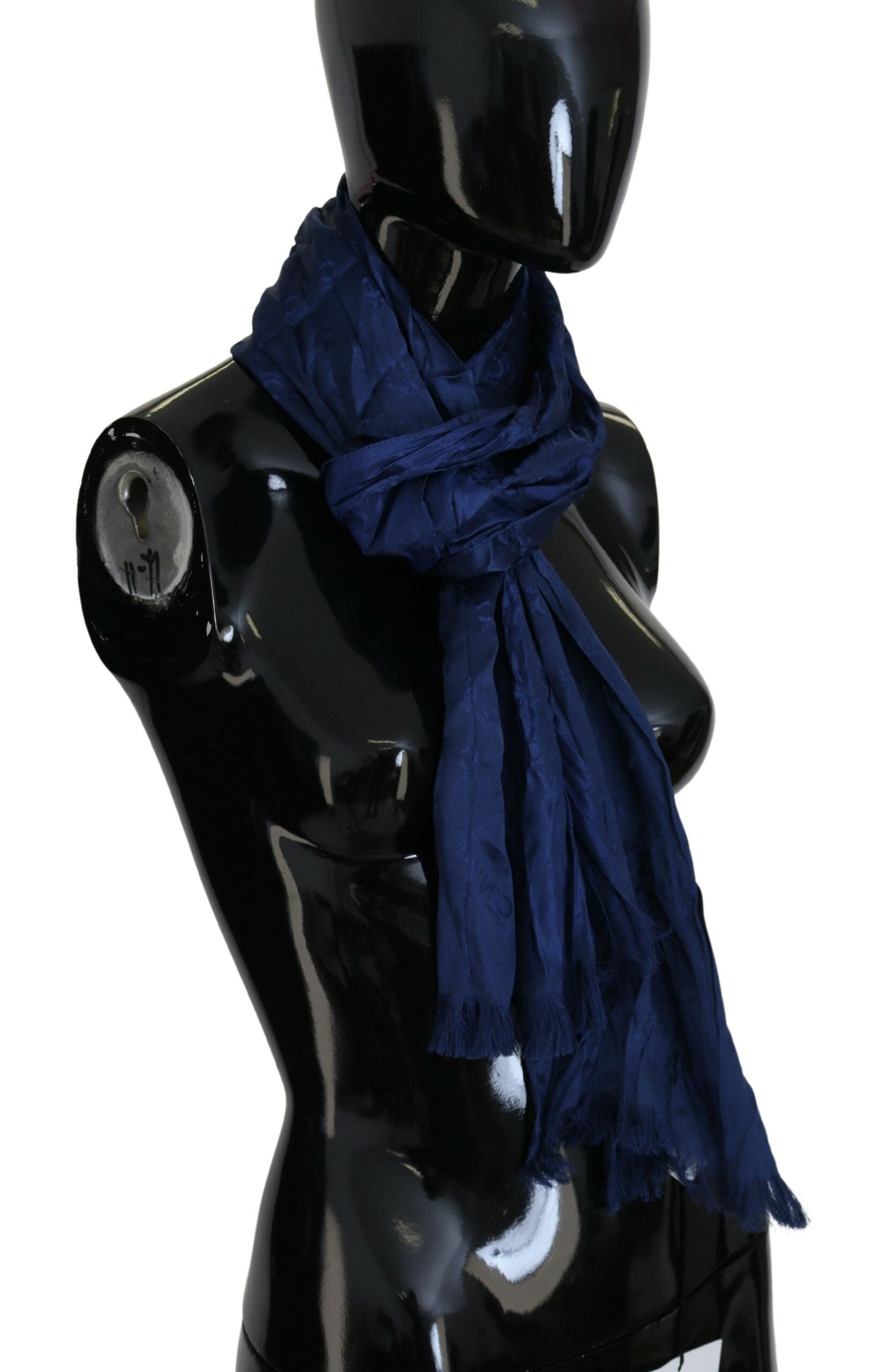 Elegant Silk Fringe Scarf in Chic Blue - SEHABRANDS