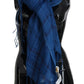 Chic Linen Fringed Scarf in Blue Checkered - SEHABRANDS