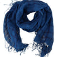 Chic Linen Fringed Scarf in Blue Checkered - SEHABRANDS