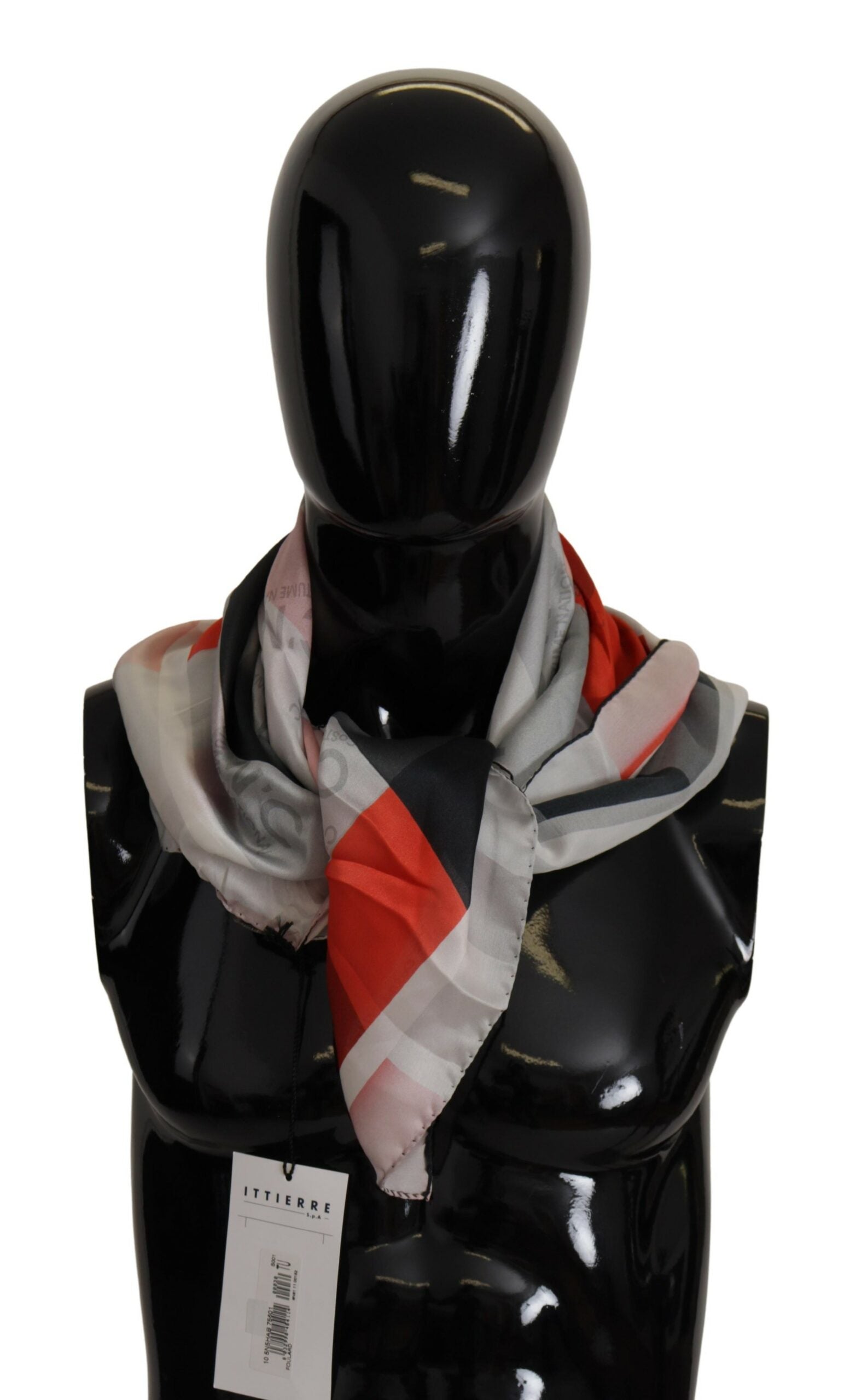 Elegant Silk Scarf in Gray Red Checkered - SEHABRANDS