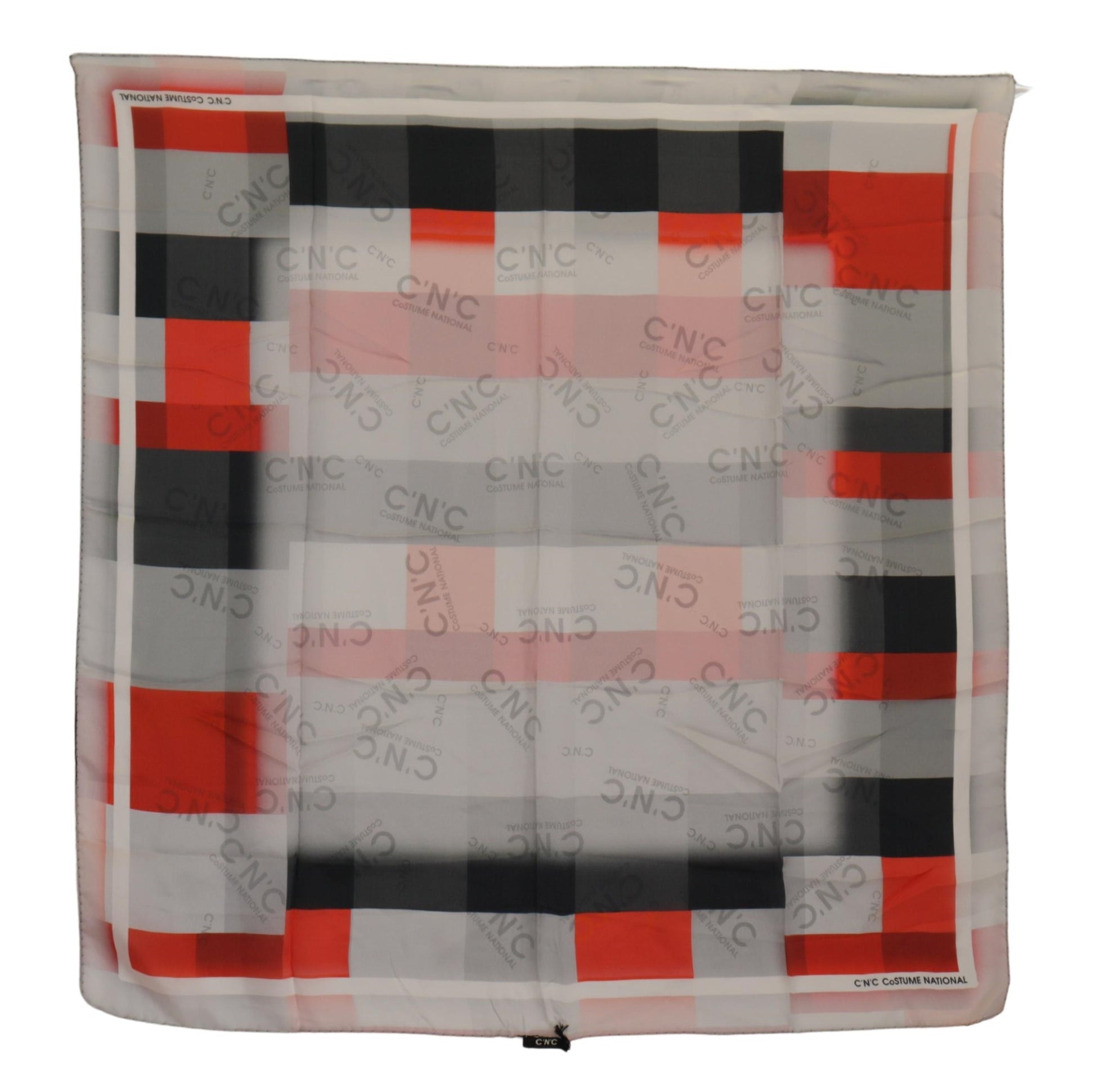 Elegant Silk Scarf in Gray Red Checkered - SEHABRANDS