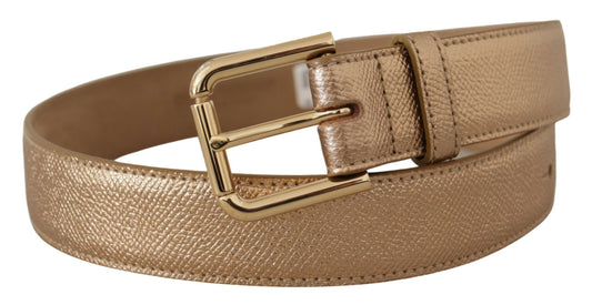 Dolce & Gabbana Chic Rose Gold Leather Belt with Logo Buckle