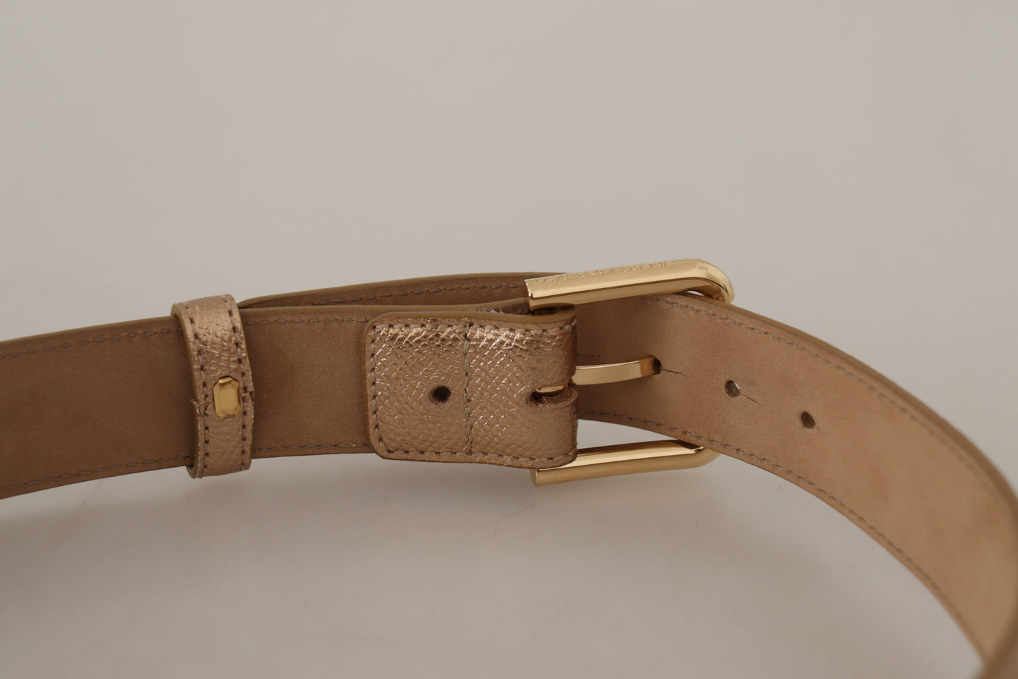 Dolce & Gabbana Chic Rose Gold Leather Belt with Logo Buckle