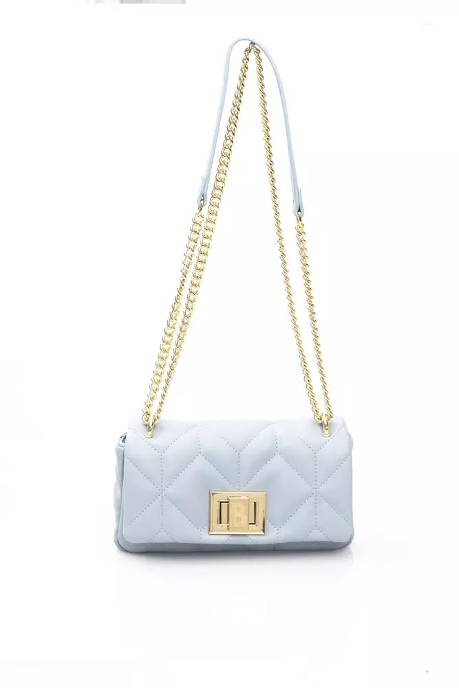 Elegant Light Blue Shoulder Bag with Golden Accents - SEHABRANDS