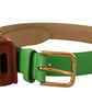 Dolce & Gabbana Chic Emerald Leather Belt with Engraved Buckle