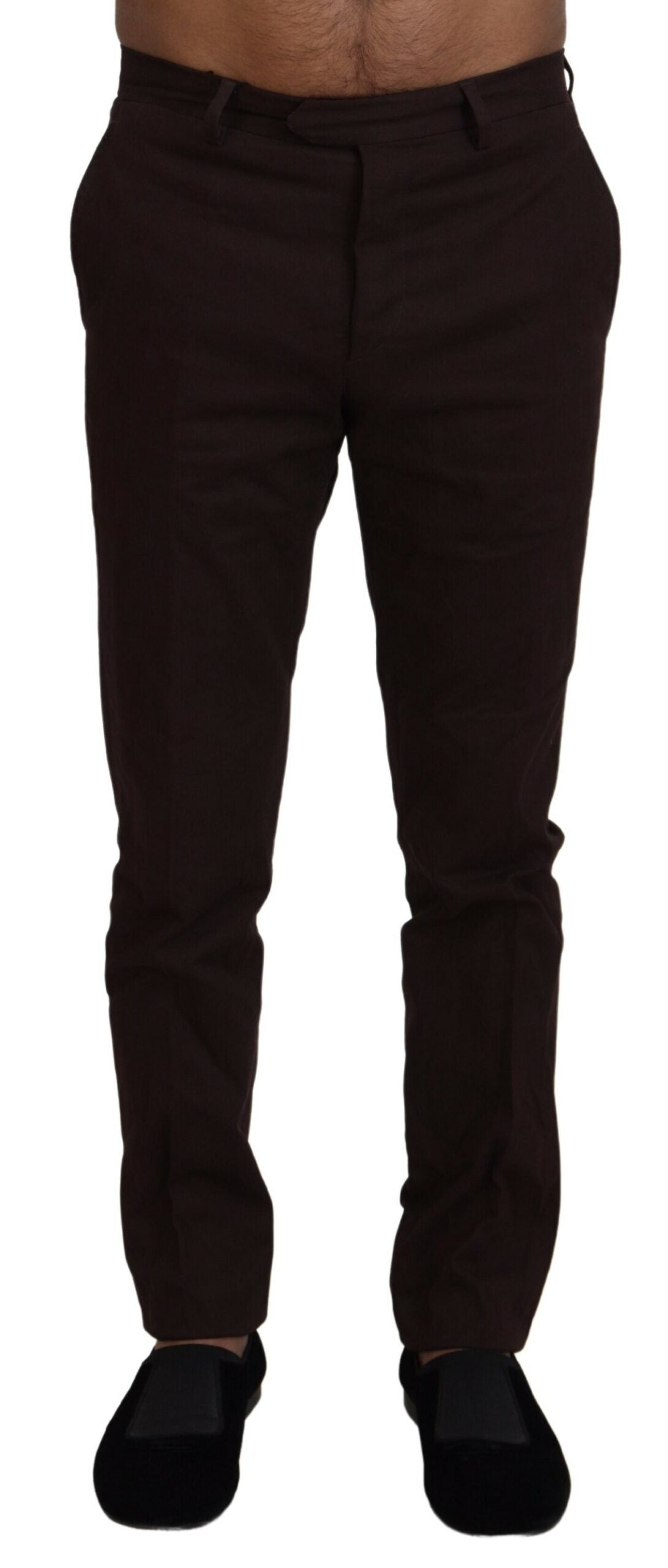 Elegant Brown Cotton Blend Trousers - SEHABRANDS