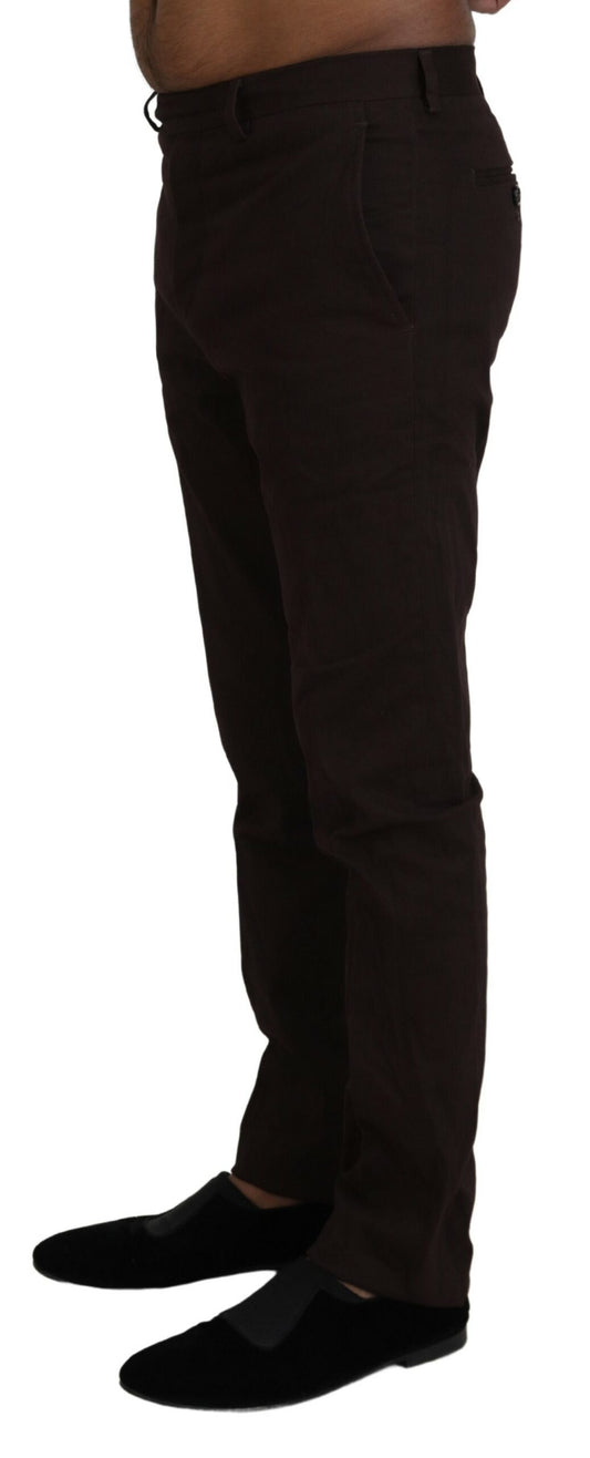 Elegant Brown Cotton Blend Trousers - SEHABRANDS