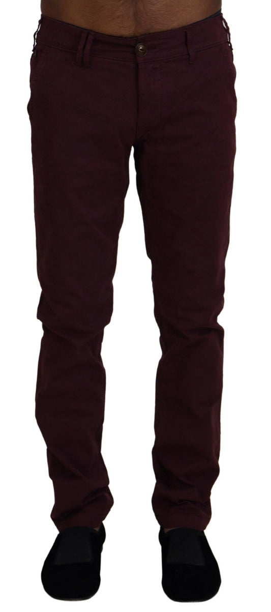 Maroon Skinny Fit Cotton Pants - SEHABRANDS