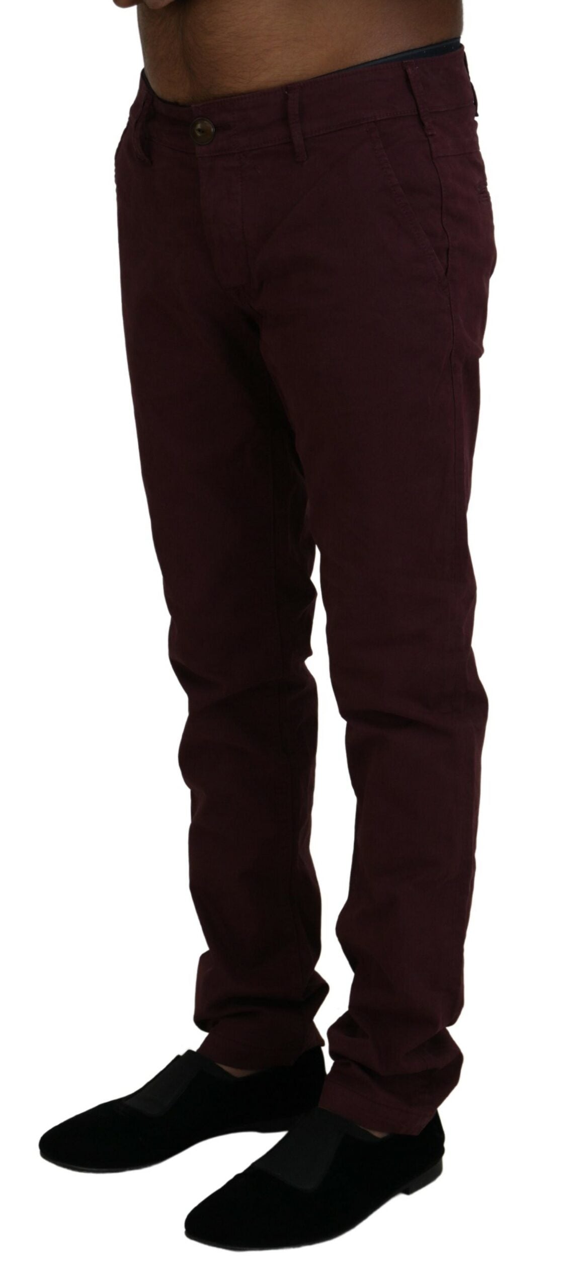 Maroon Skinny Fit Cotton Pants - SEHABRANDS