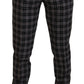 Elegant Gray Checked Gentleman's Chinos - SEHABRANDS