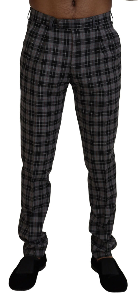 Elegant Gray Checked Gentleman's Chinos - SEHABRANDS