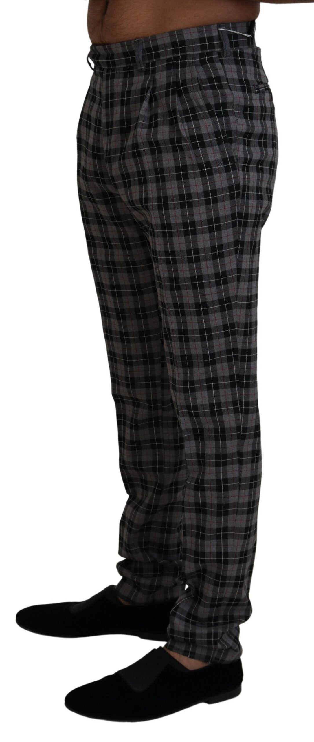 Elegant Gray Checked Gentleman's Chinos - SEHABRANDS