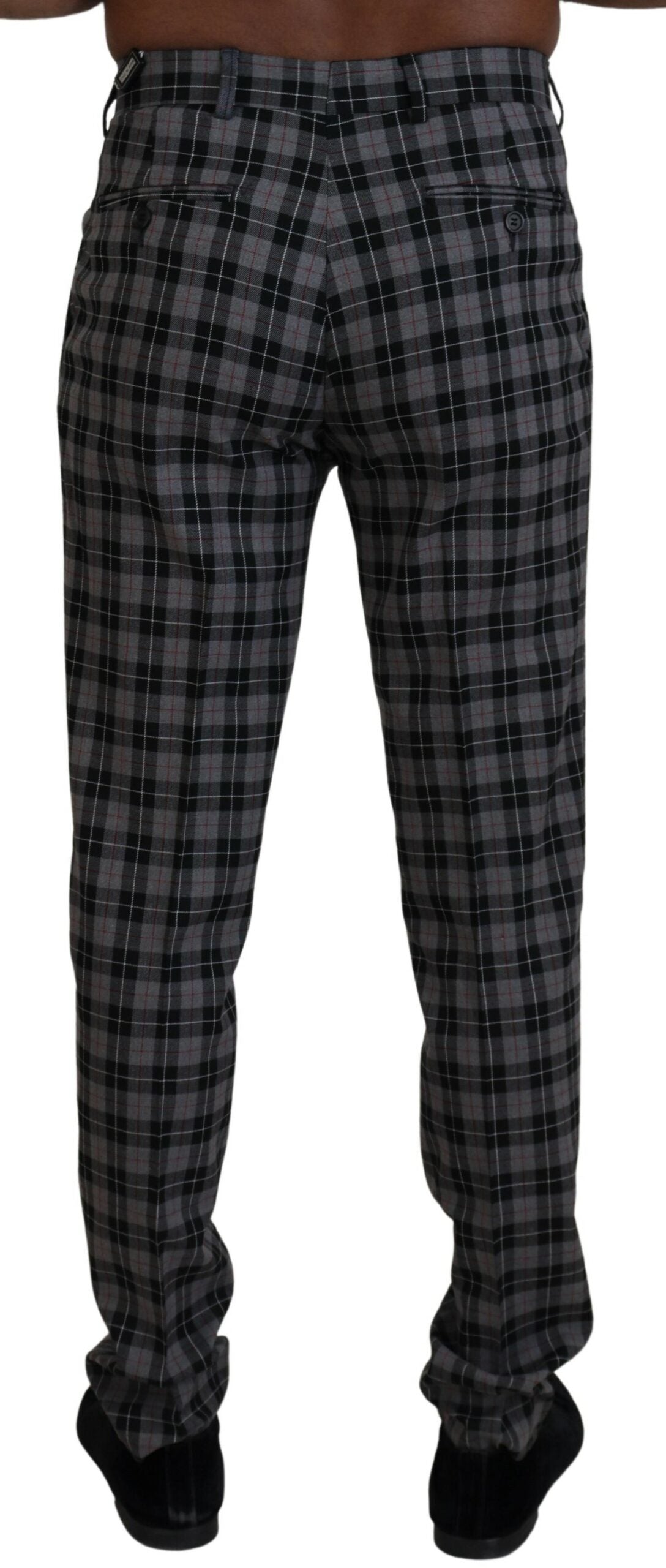 Elegant Gray Checked Gentleman's Chinos - SEHABRANDS