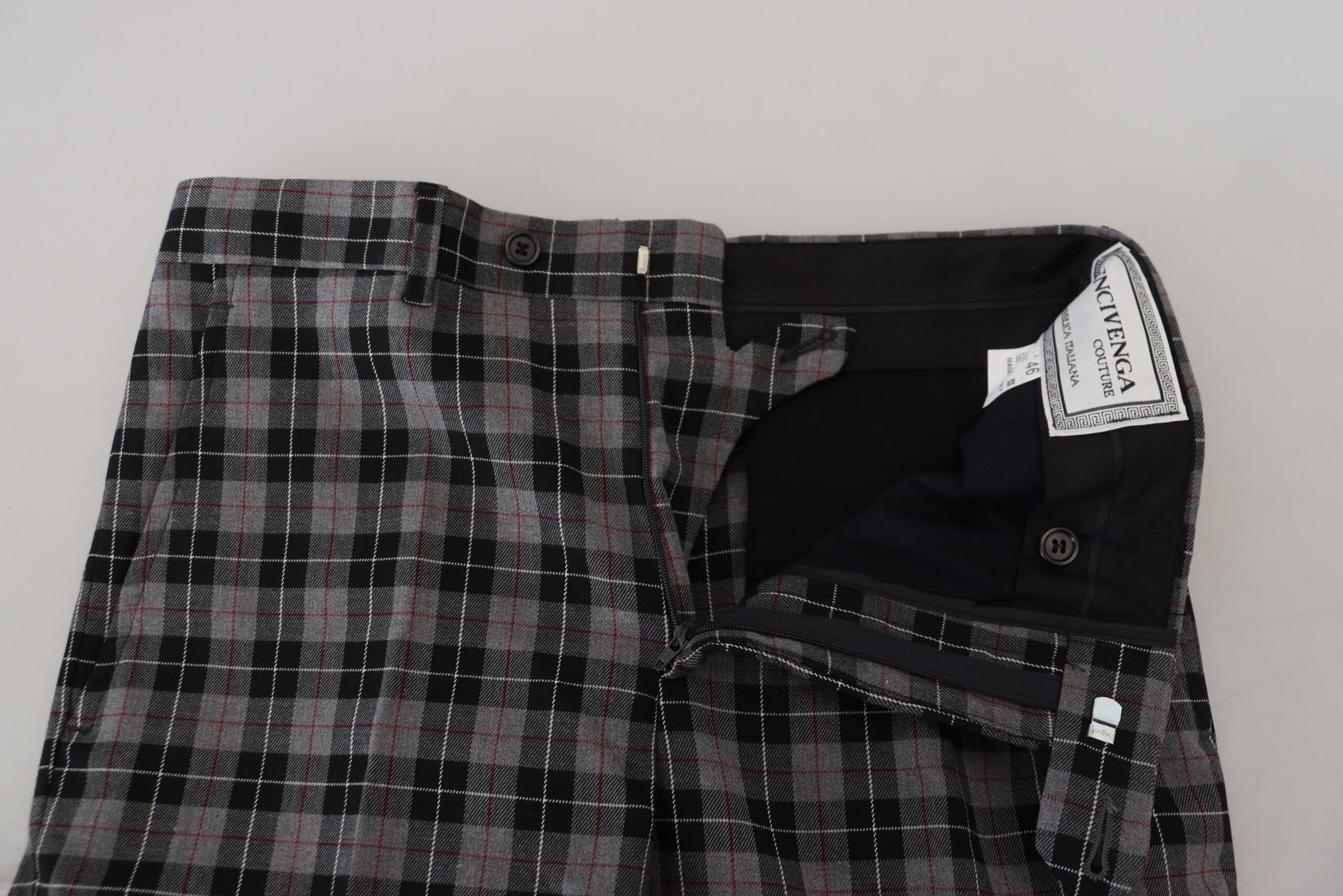 Elegant Gray Checked Gentleman's Chinos - SEHABRANDS