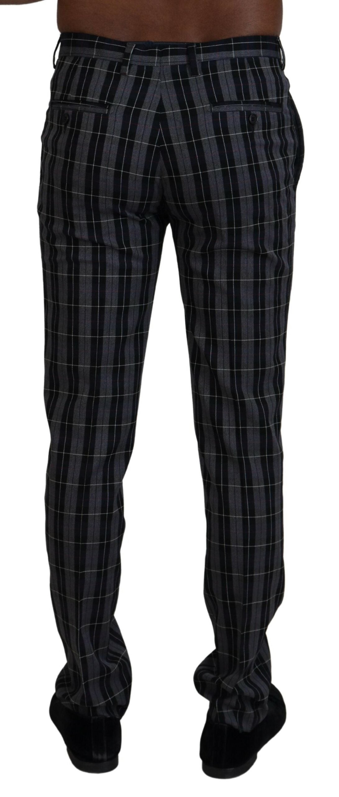 Elegant Gray Checkered Wool Chino Pants - SEHABRANDS