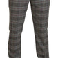 Elegant Gray Checkered Slim Men's Pants - SEHABRANDS