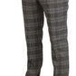 Elegant Gray Checkered Slim Men's Pants - SEHABRANDS