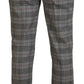 Elegant Gray Checkered Slim Men's Pants - SEHABRANDS