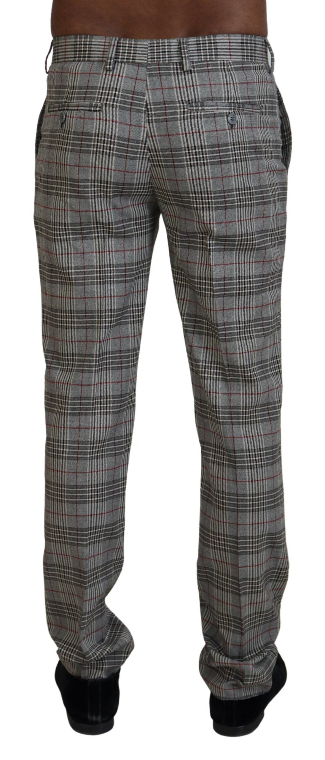 Elegant Gray Checkered Slim Men's Pants - SEHABRANDS