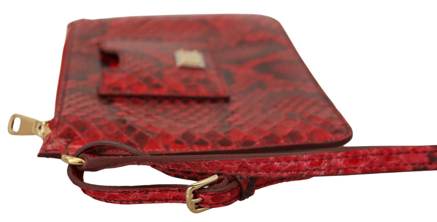 Dolce & Gabbana Elegant Red Leather Ayers Snake Clutch