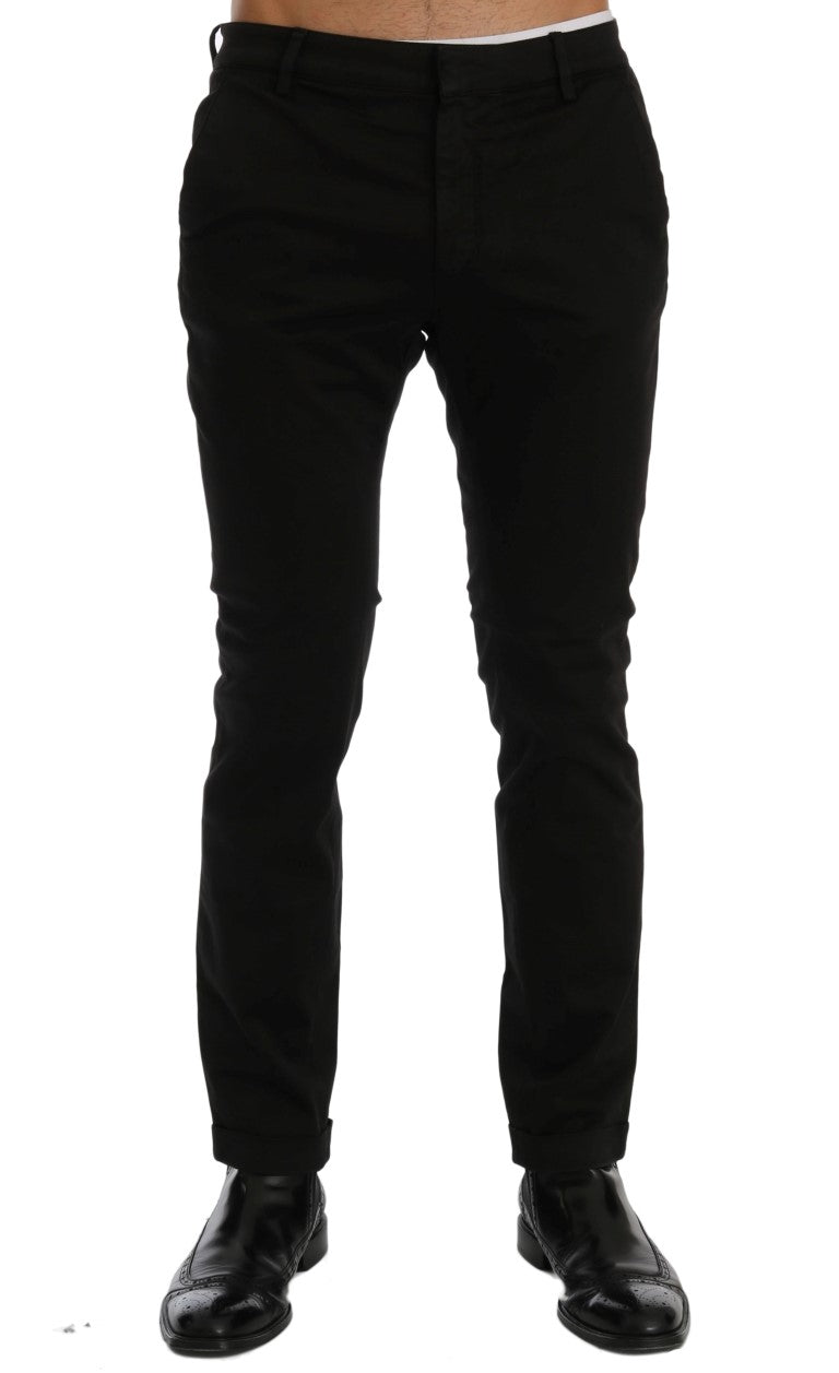 Chic Black Slim Fit Cotton Stretch Pants - SEHABRANDS