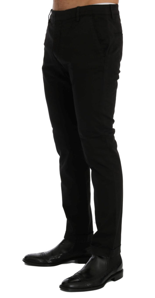 Chic Black Slim Fit Cotton Stretch Pants - SEHABRANDS