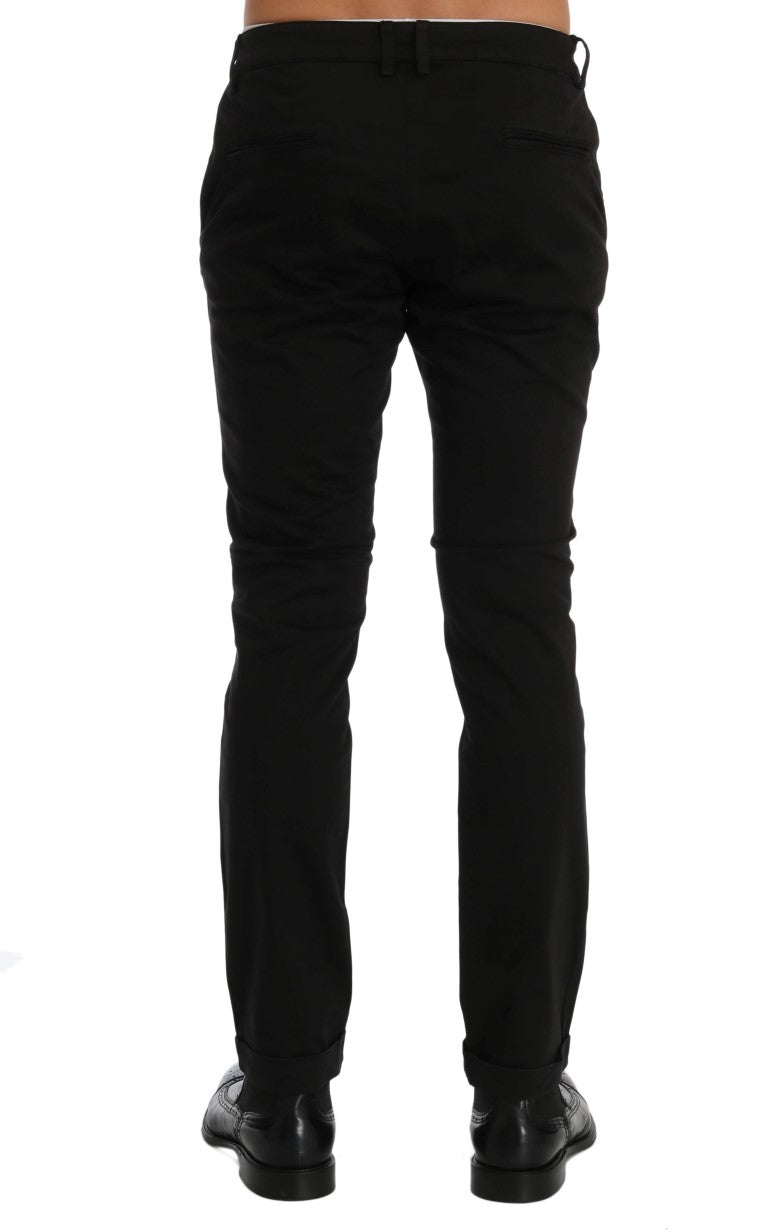 Chic Black Slim Fit Cotton Stretch Pants - SEHABRANDS