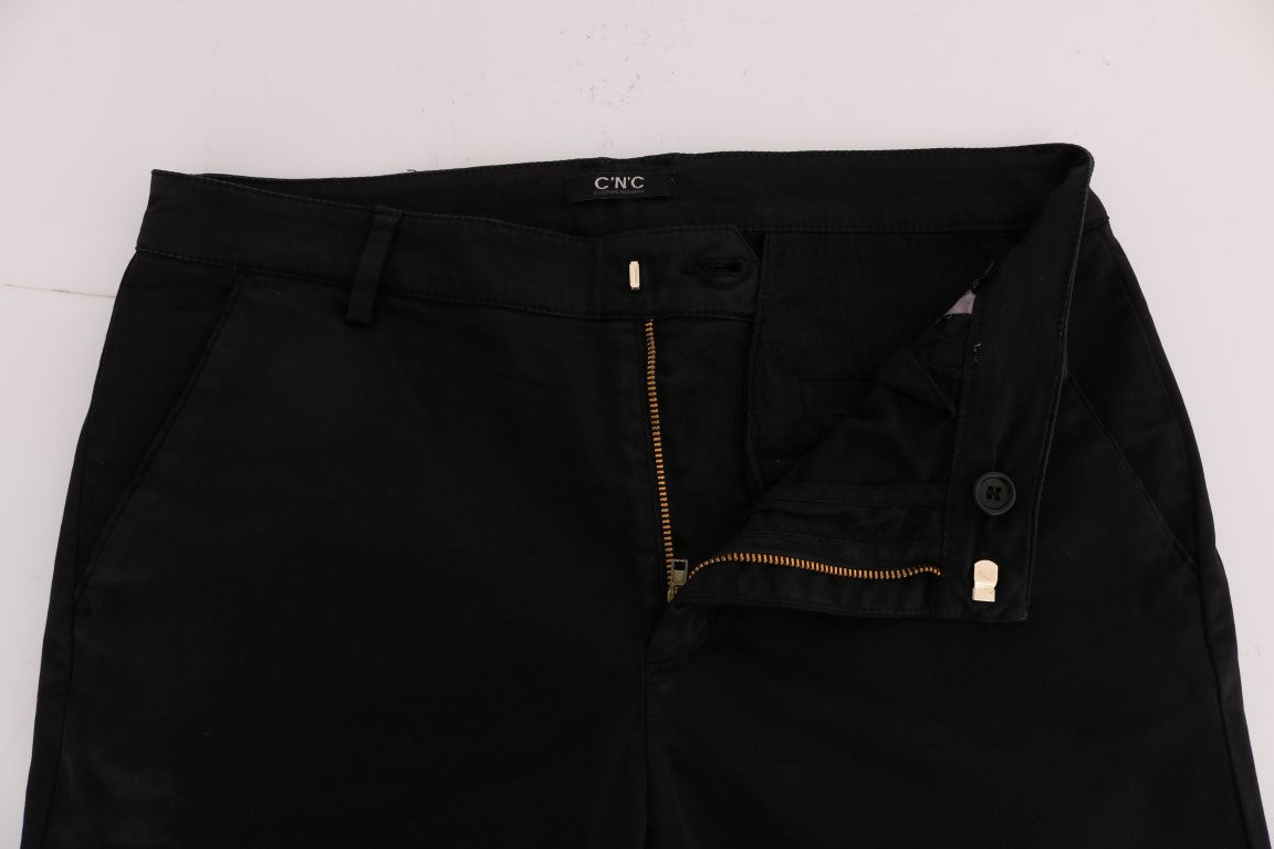 Chic Black Slim Fit Cotton Stretch Pants - SEHABRANDS