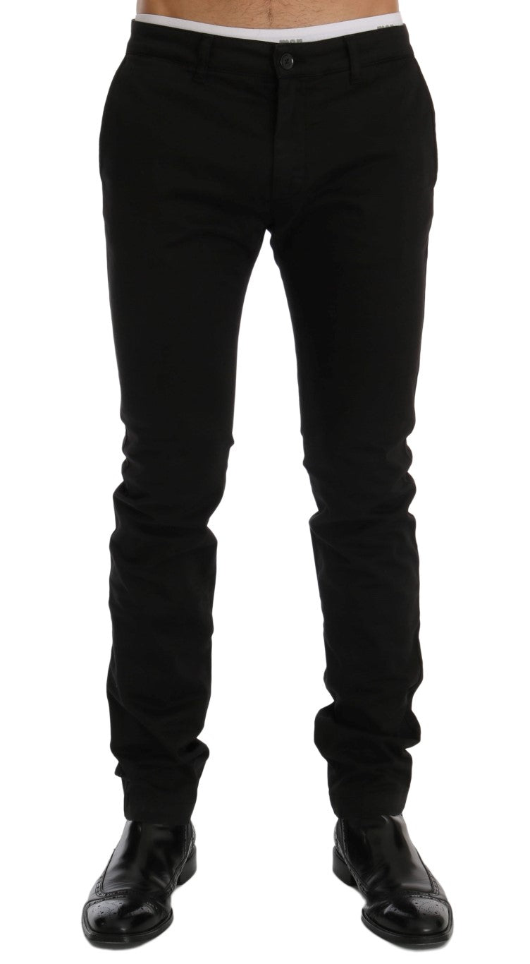 Elegant Slim Fit Black Cotton Trousers - SEHABRANDS