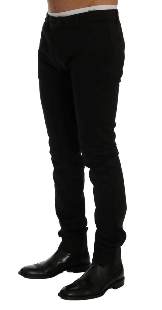 Elegant Slim Fit Black Cotton Trousers - SEHABRANDS