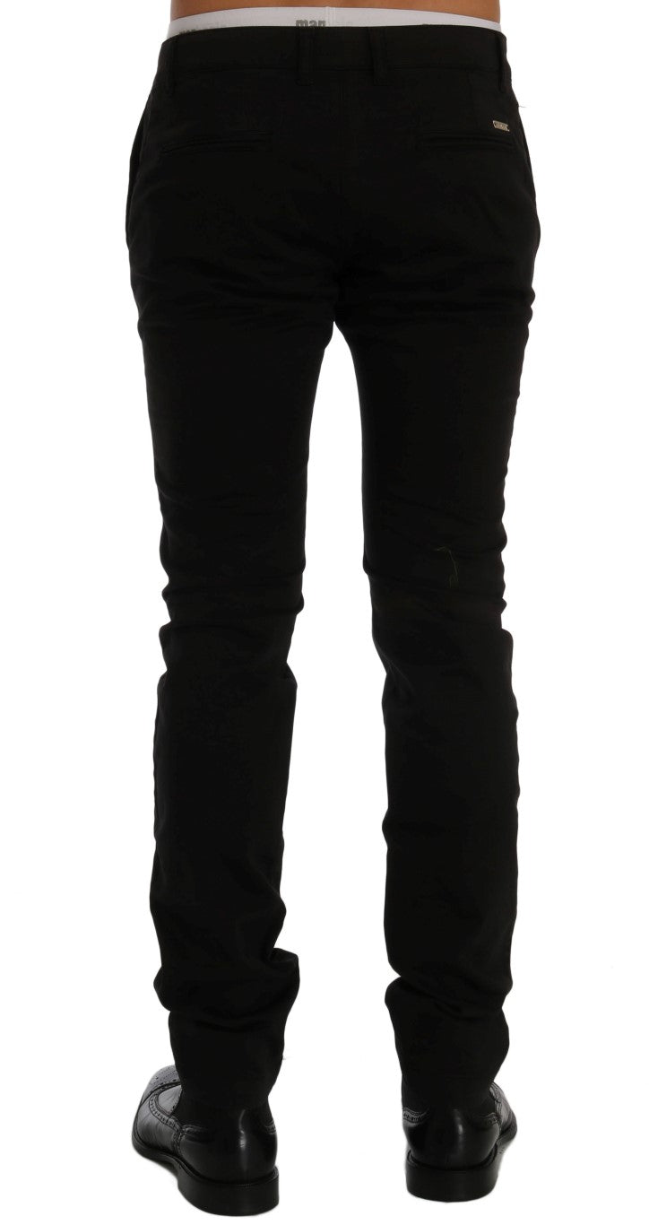 Elegant Slim Fit Black Cotton Trousers - SEHABRANDS