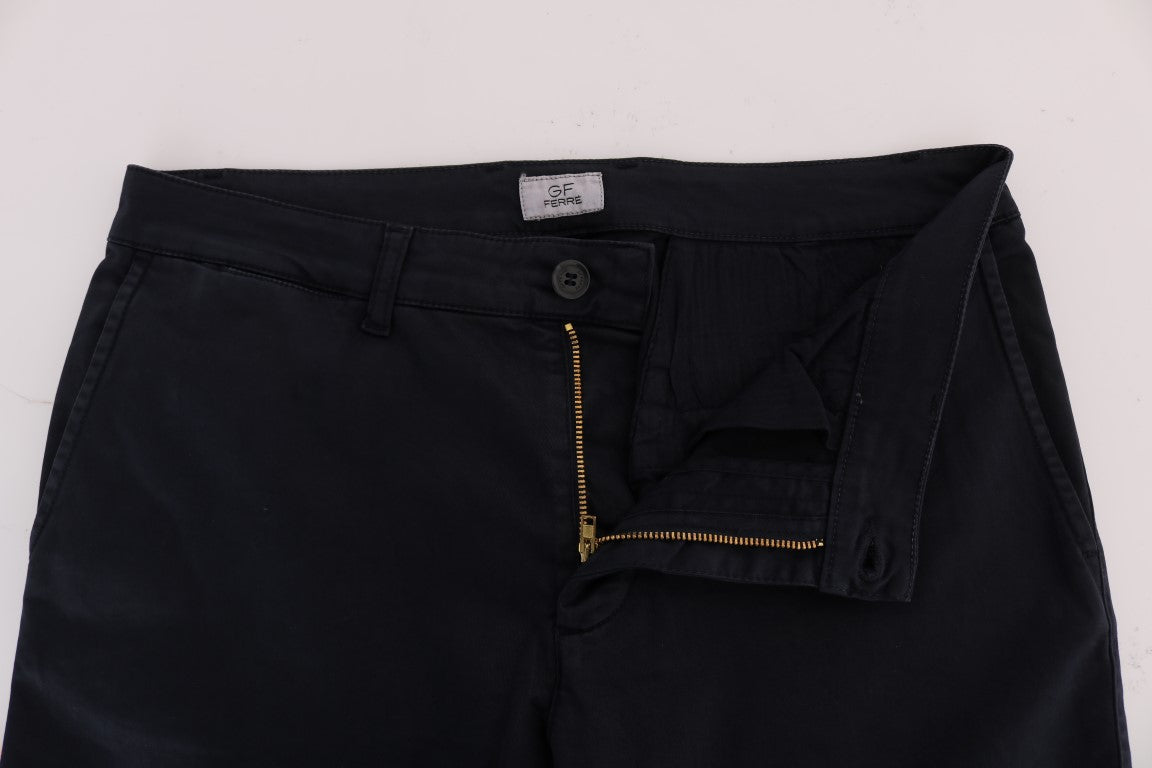 Chic Slim-Fit Blue Cotton Stretch Pants - SEHABRANDS