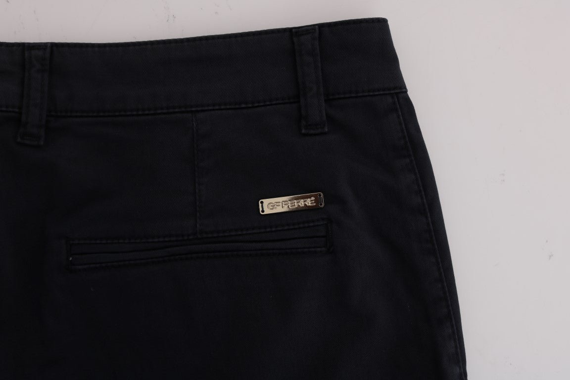 Chic Slim-Fit Blue Cotton Stretch Pants - SEHABRANDS