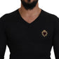 Dolce & Gabbana V-Neck Cashmere Sweater with Heart Embroidery