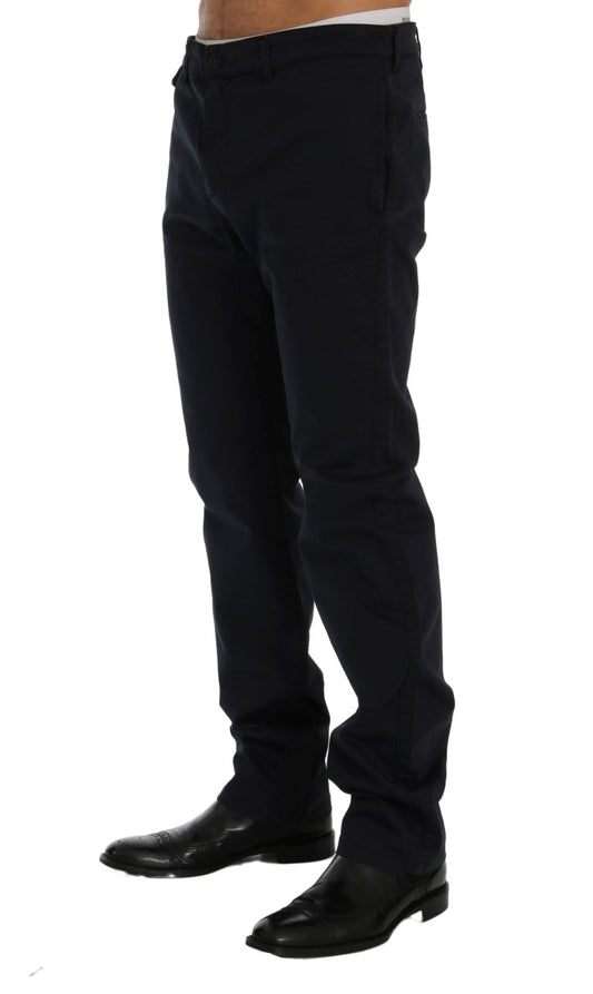 Sleek Blue Cotton Stretch Pants for Men - SEHABRANDS