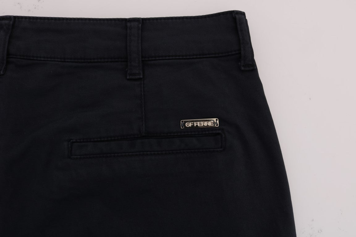 Sleek Blue Cotton Stretch Pants for Men - SEHABRANDS