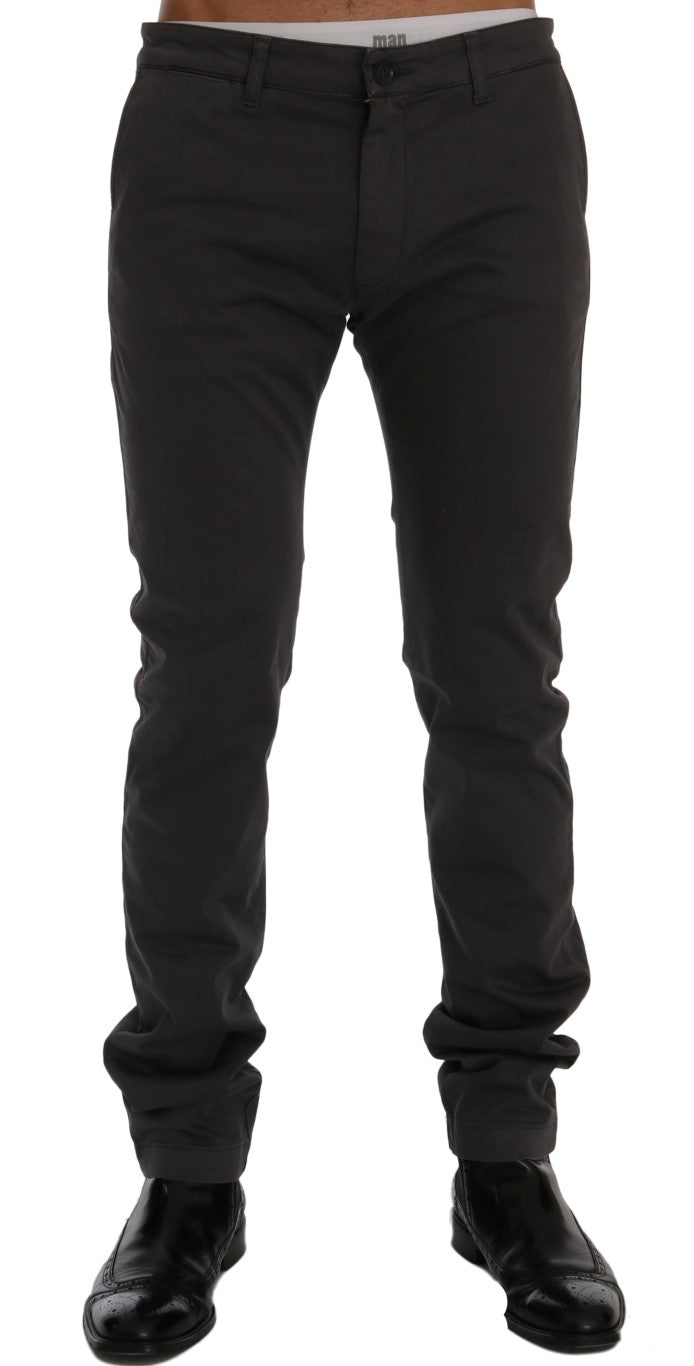 Elegant Slim-Fit Gray Cotton Trousers - SEHABRANDS